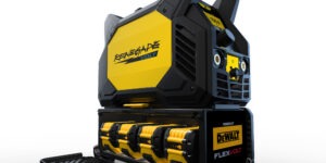 ESAB Renegade VOLT ES 200i Stick/TIG battery-powered welding system, Stanley Black & Decker, DEWALT FLEXVOLT 12 Ah (amp-hour) batteries, Peter Burchfield, 120/230V AC primary power, AMP+ Hybrid mode, welder