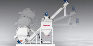 Flexicon’s Mobile Tilt-down Flexible Screw Conveyor System, manual dumping, bulk bag discharging