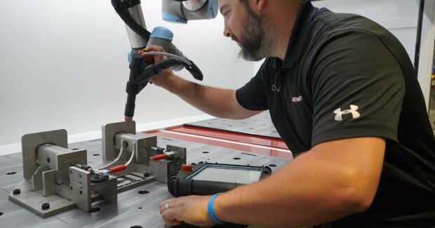 Auto TIG: Automating TIG welding is becoming more feasible, Auto TIG, Automating TIG welding, TIG welding, Cincinnati Inc.’s EZ Weld, Cincinnati Inc., Cobotic 100T, Michael Fischesser, Cell operation, Böhler Welding 320-amp power source, UR5e cobot, robotic TIG welding equipment, robotic TIG welding,