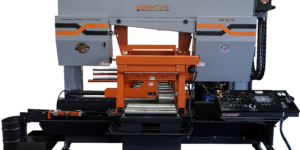 HE&M Saw’s Enhanced Precision Cutting WF1827A Band Saw, HE&M Saw, WF1827A, 9.2-degree positive blade, Smart Saw Connect®, MTConnect®, dual column wide flange band saw, better blade-tooth loading, relieving stresses in beams, reducing blade pinching problems, providing faster cut times, Full stroking bi-directional vises, including the bar-feed’s shuttle vise, greatly reduce the chance for bundle straps or crooked material to hang up on vises